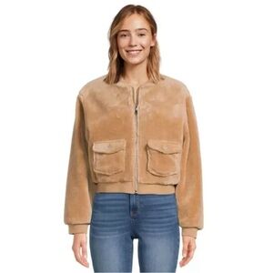 NO BOUNDARIES Tan Faux Fur Bomber Jacket